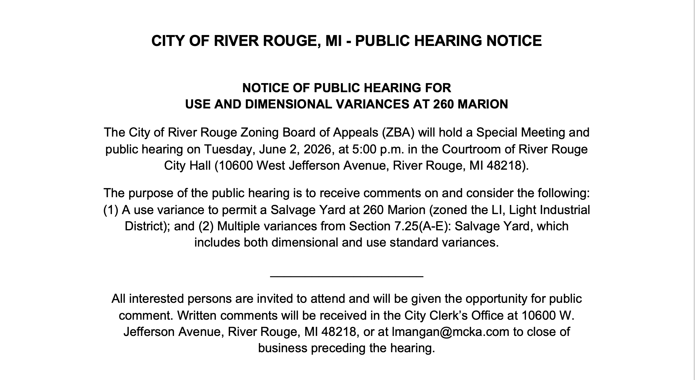 260 Marion Public Hearing Notice